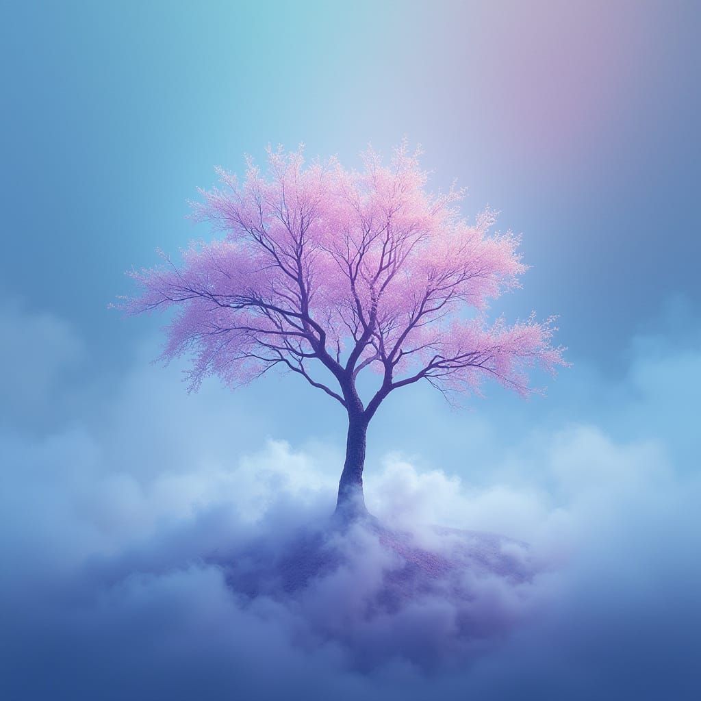 Ethereal Mist Envelops a Lone Tree in Dreamy, Surrealist Lan...