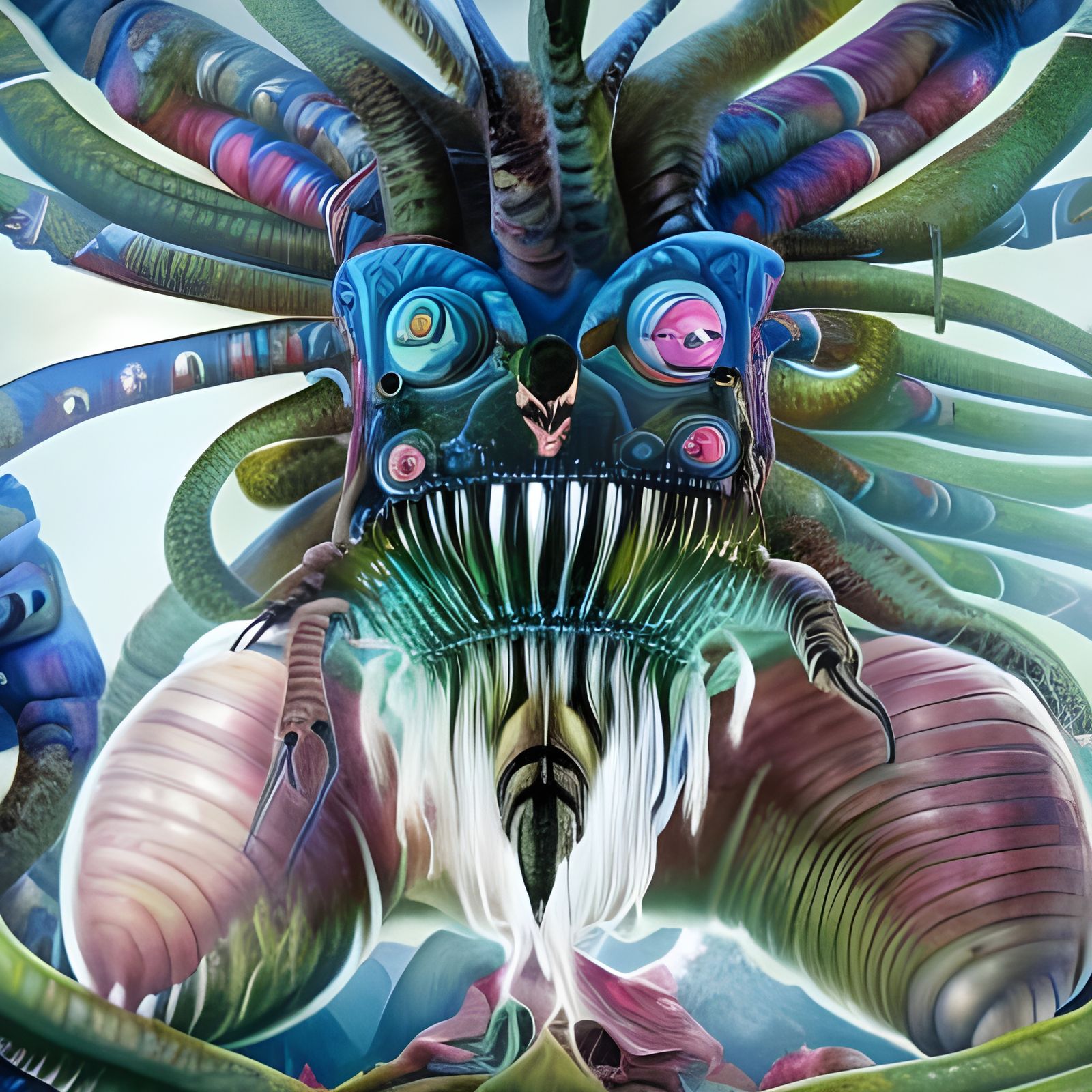 Exotic Alien Creatures in Hyperreal Chromatic Painting