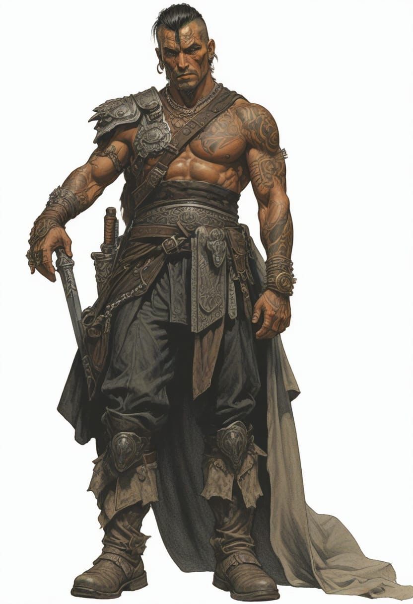 Tattooed Warrior RPG Character in Vivid Colors