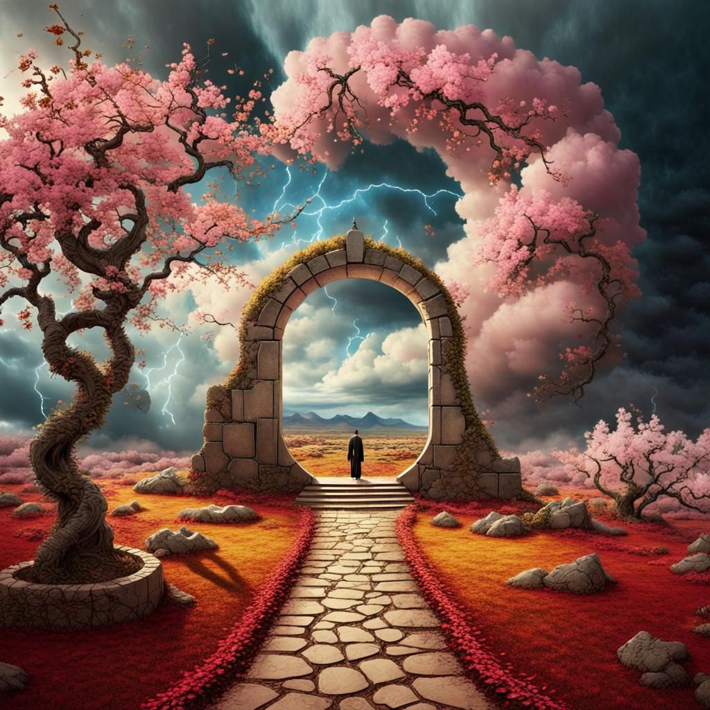 Surreal Stargate Dreamscape with Desert and Garden