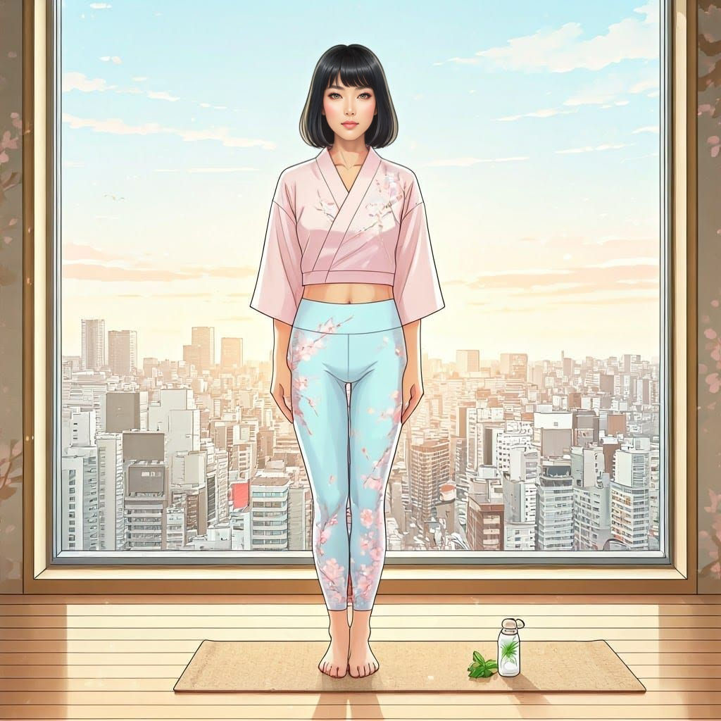 Japanese Goddess in Serene Yoga Pose