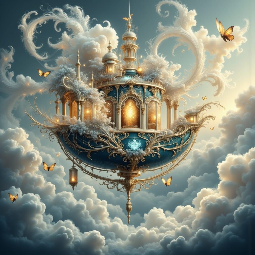 Enchanted Flying Airship in Whimsical Sky