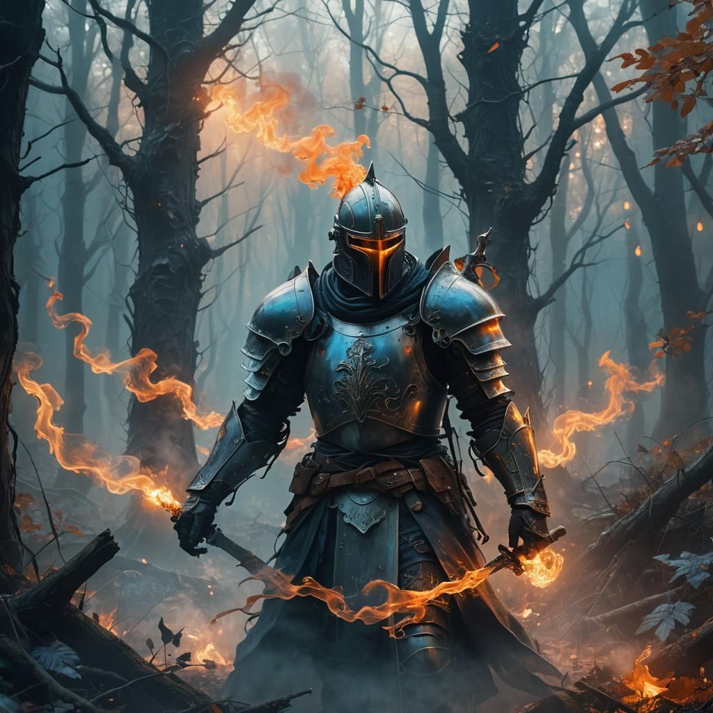 Smoke Knight in Mystical Forest: Surreal Art