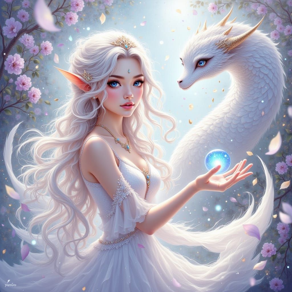 Anime Dragon-Caster with Sunstone Horns Casting Spells