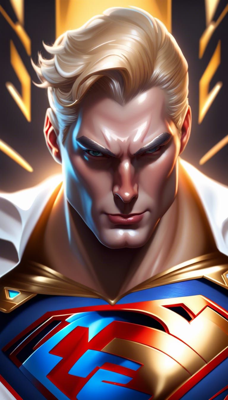 superman, blonde, white and gold suit, head and shoulders portrait, 8k resolution concept art portrait by Artgerm, dynam...