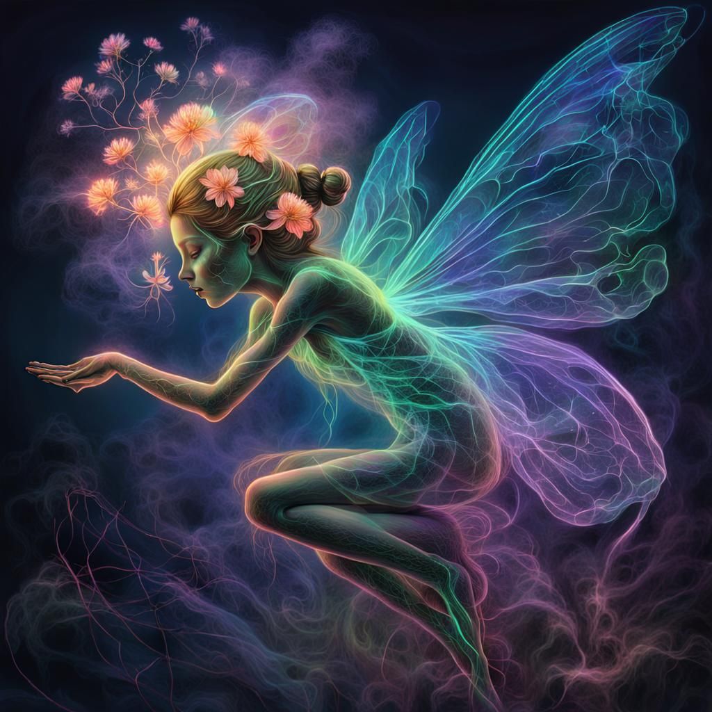 Chemiluminescent Fairy Perched on Translucent Hand