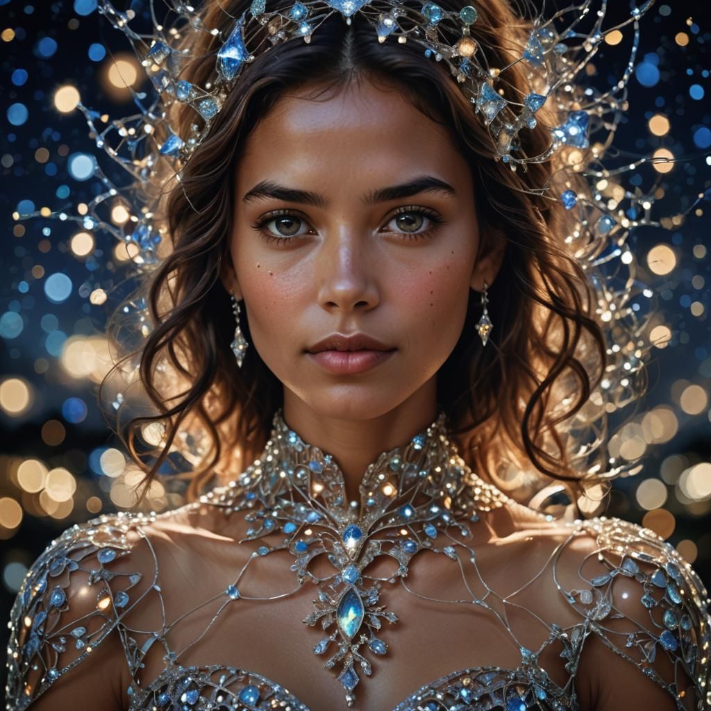 Beautiful Woman in Glass Dress, Professional Portrait