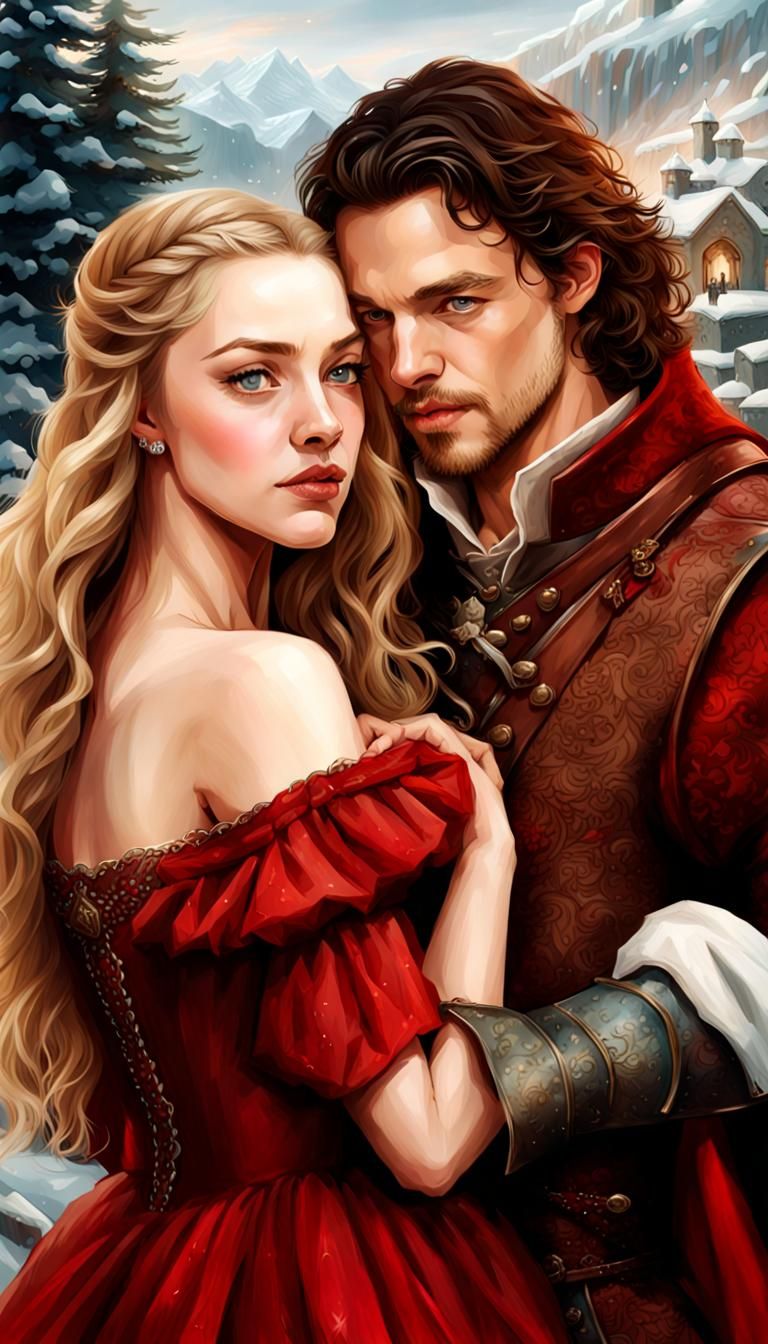 Romantic Medieval Christmas Portrait of a Kissing Couple