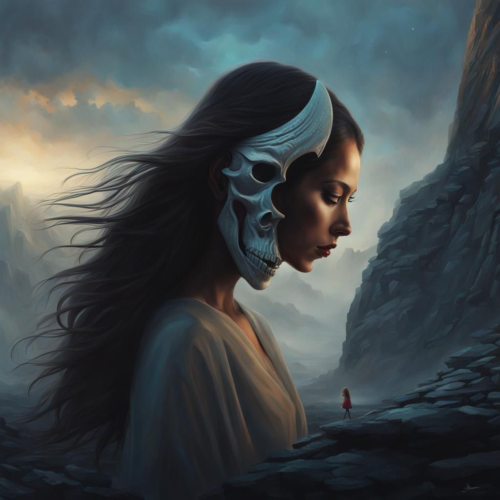 Girl in Death Mask: Dark Surreal Portrait