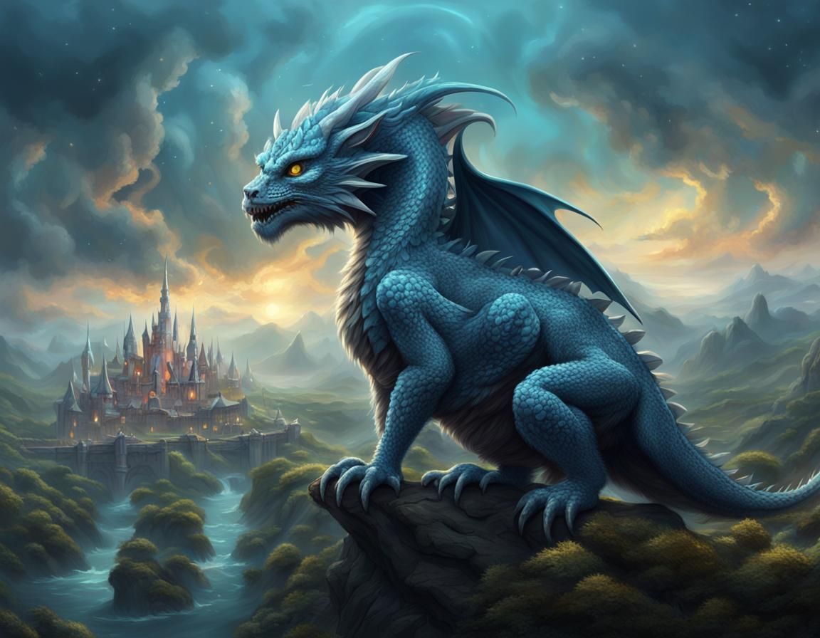 Adorable Feline Dragon in Fantasy Setting