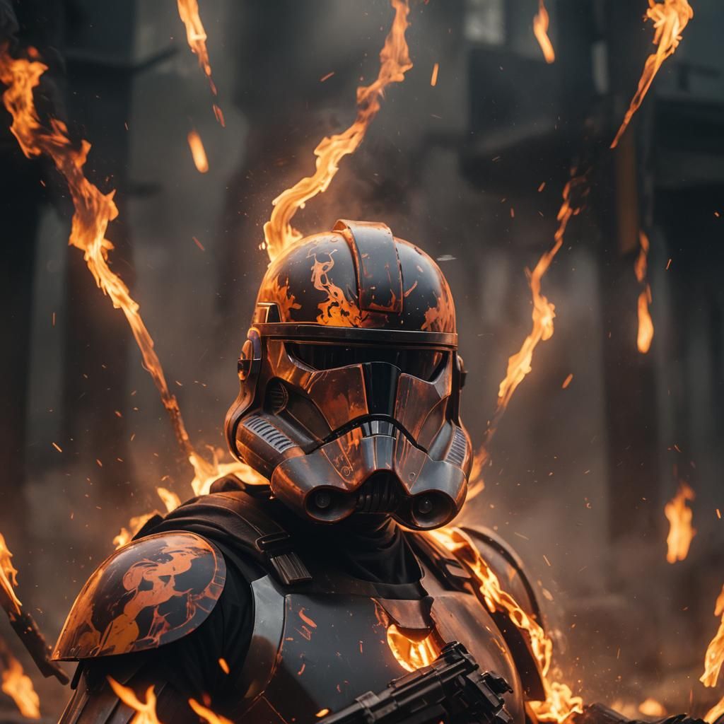 Burning Clone Trooper Helmet: Detailed Matte Painting