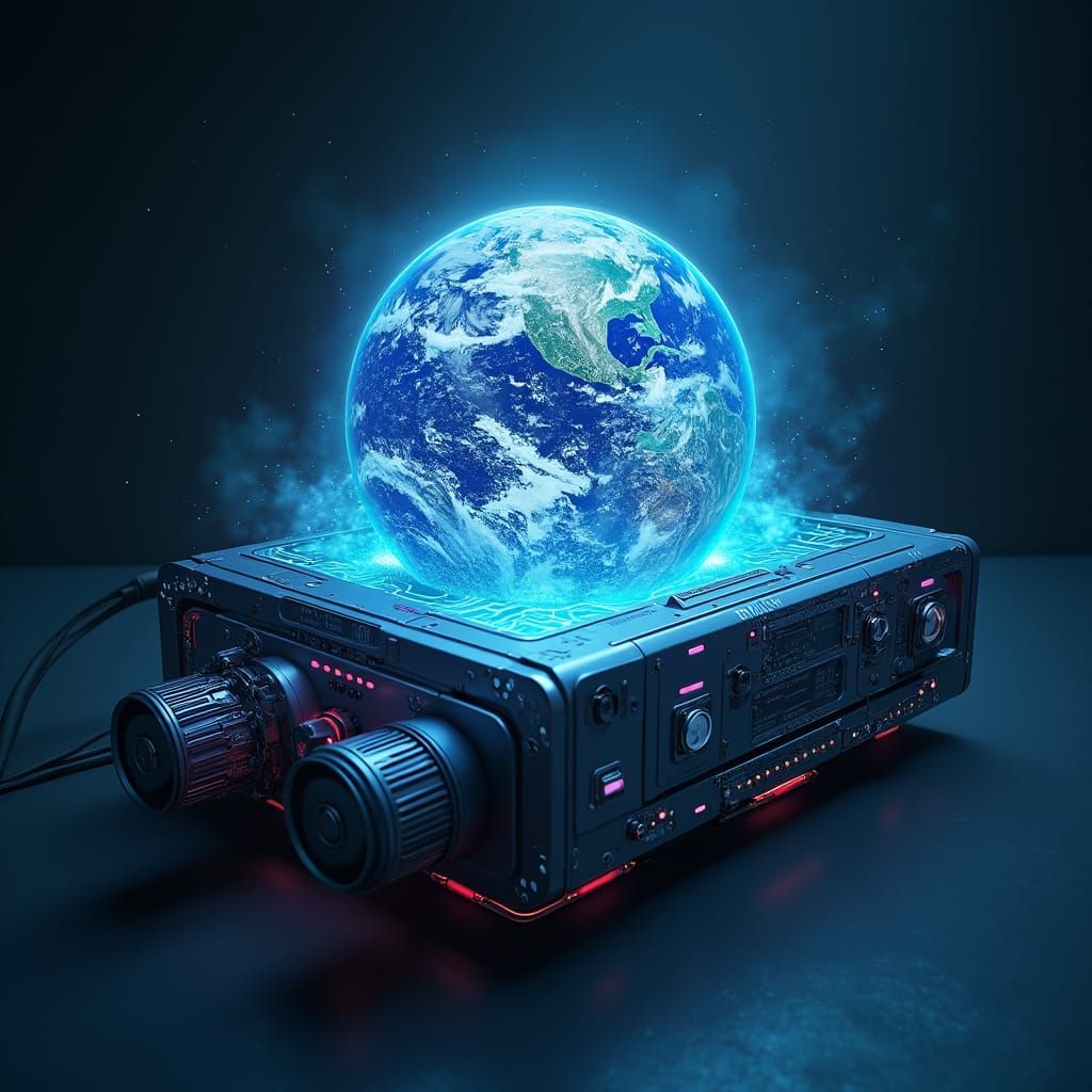 Futuristic Earth Projection in Cyberpunk Style