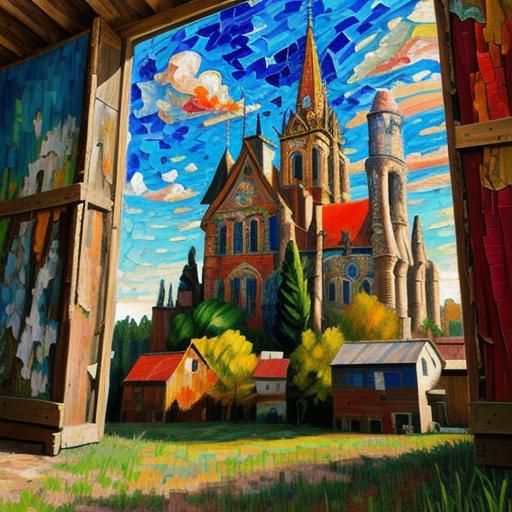 Expressionist Mosaic Landscape in Post-Impressionist Style