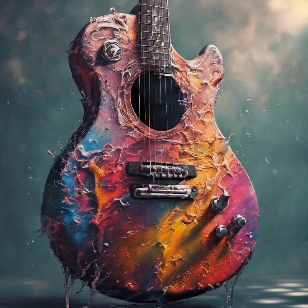 Hyperrealistic Weeping Guitar in Splash Art Style