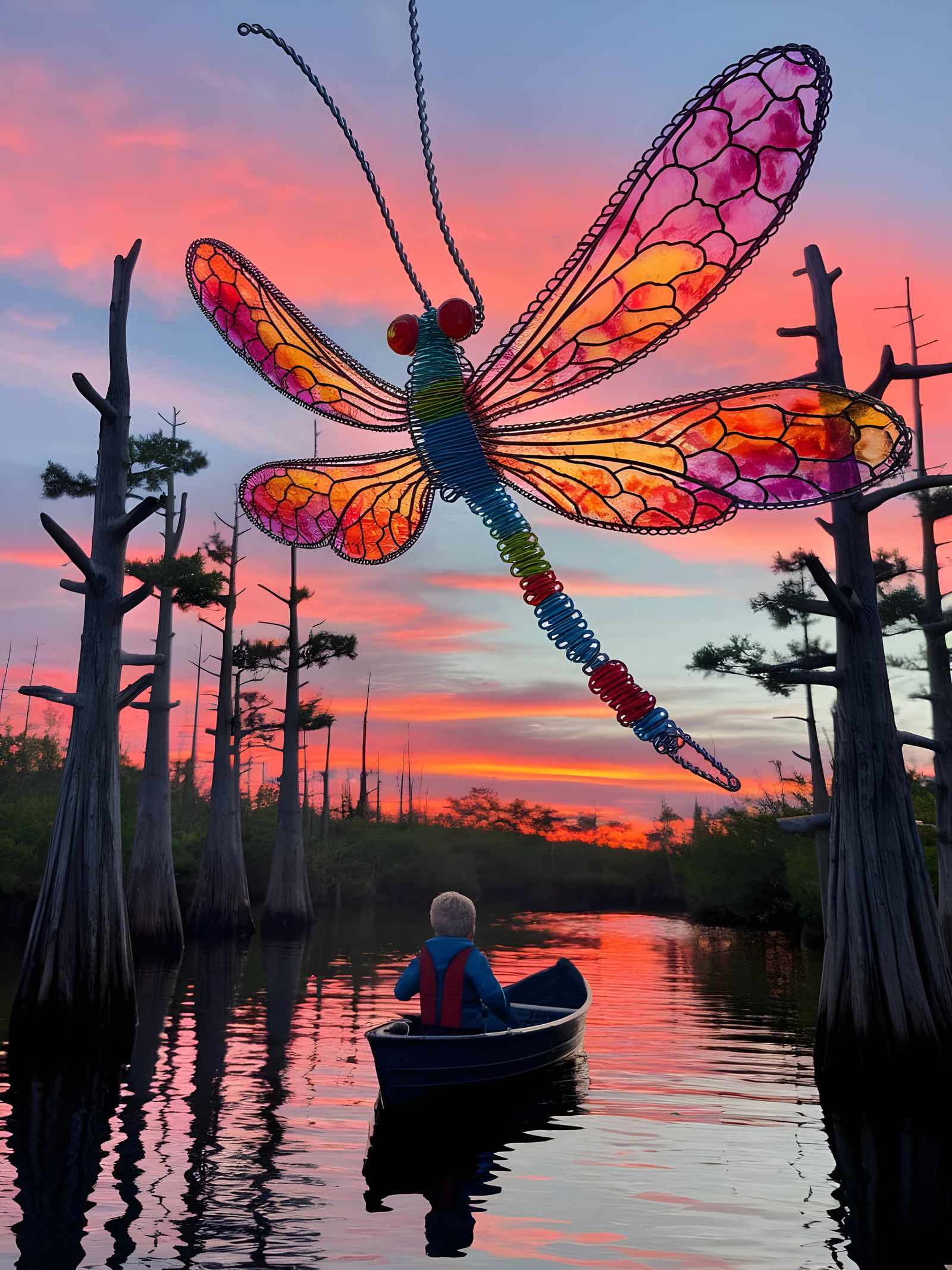 Resin Wire Art: Dragonfly Attack at Sunset