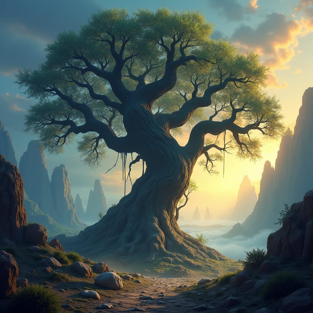 Mystical Tree in Fantasy Realm: Dobsinsky-Inspired Matte Pai...