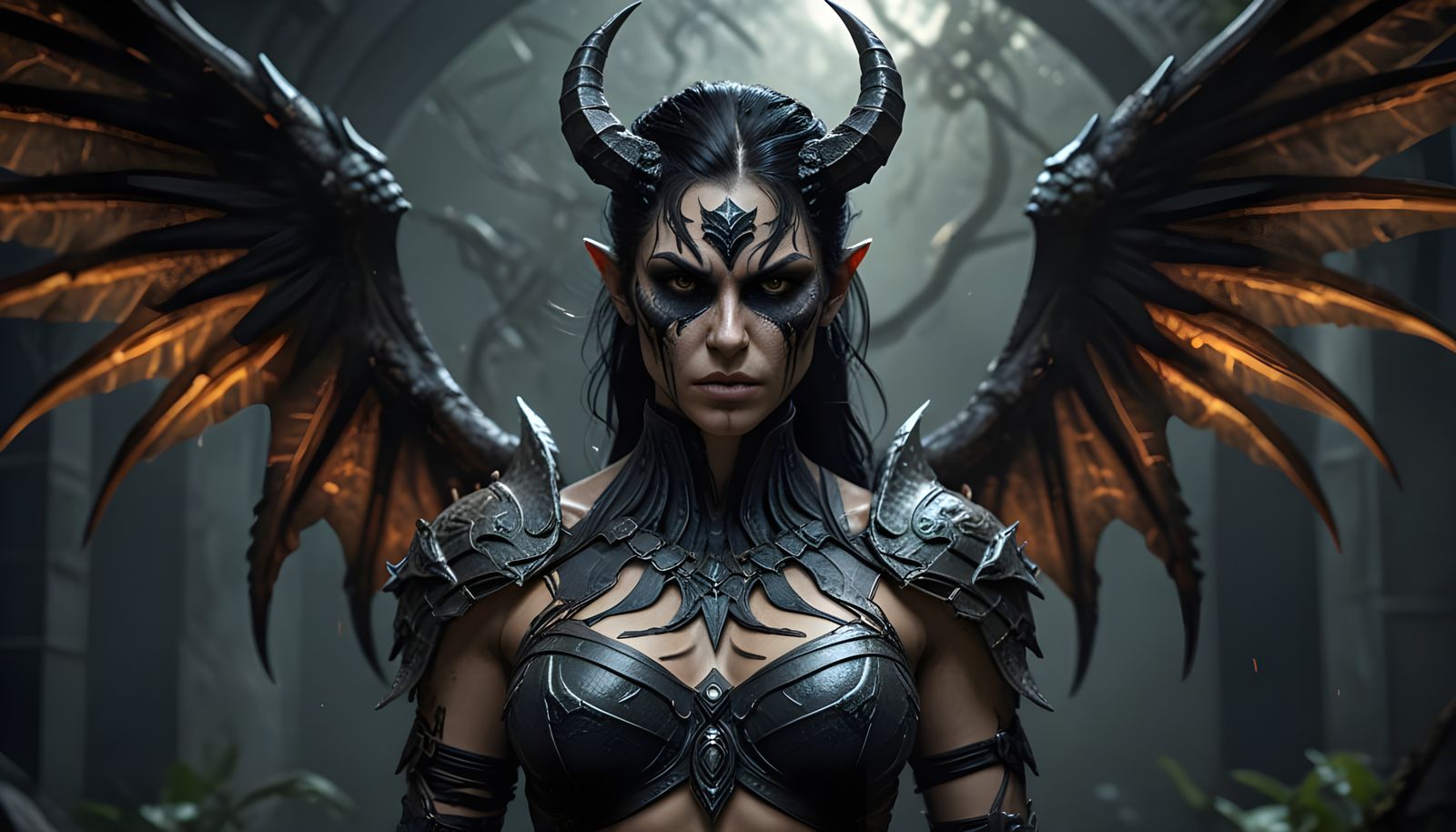 Realistic Demon Hunter Artemis Tattoo with Wings