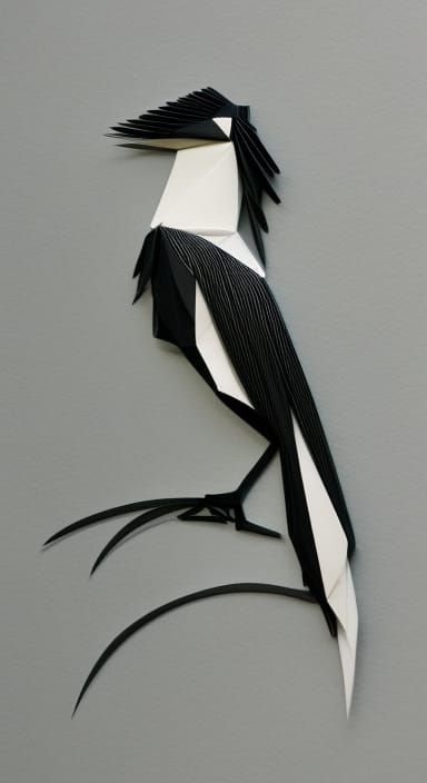 Exotic Magpie Paper Sculpture in Art Nouveau Style
