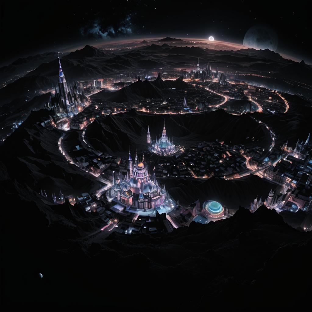 Ornate Moon City: Dreamlike Sci-Fi Digital Painting