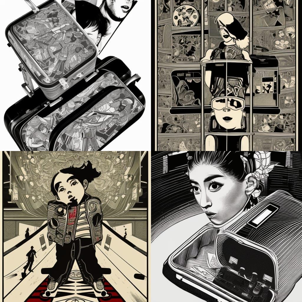 1970s Shanghai Skateboard Linocut in Black and White