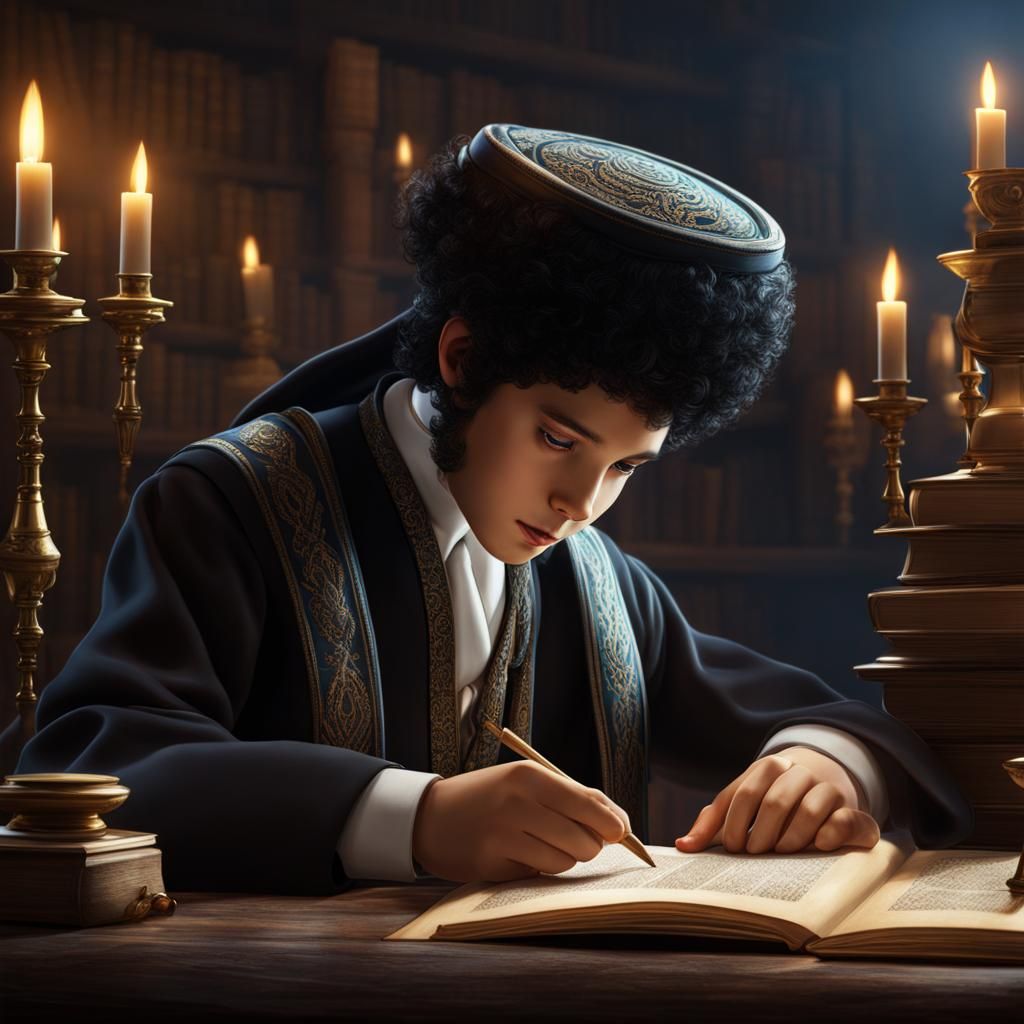 Hasidic Boy Studying Torah: Detailed Matte Painting