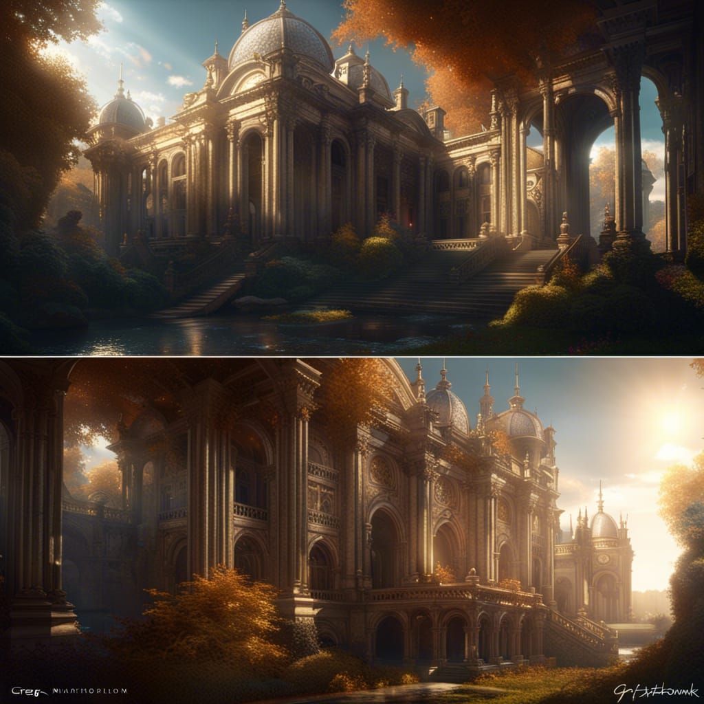Divine Palace Under Transforming Sky: Dark Fantasy Art