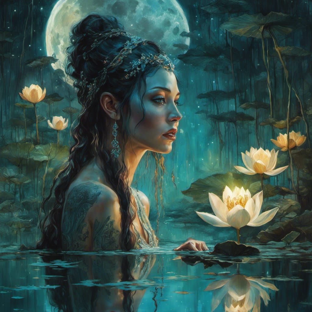 Bioluminescent Moon Goddess in Dark Fantasy Style