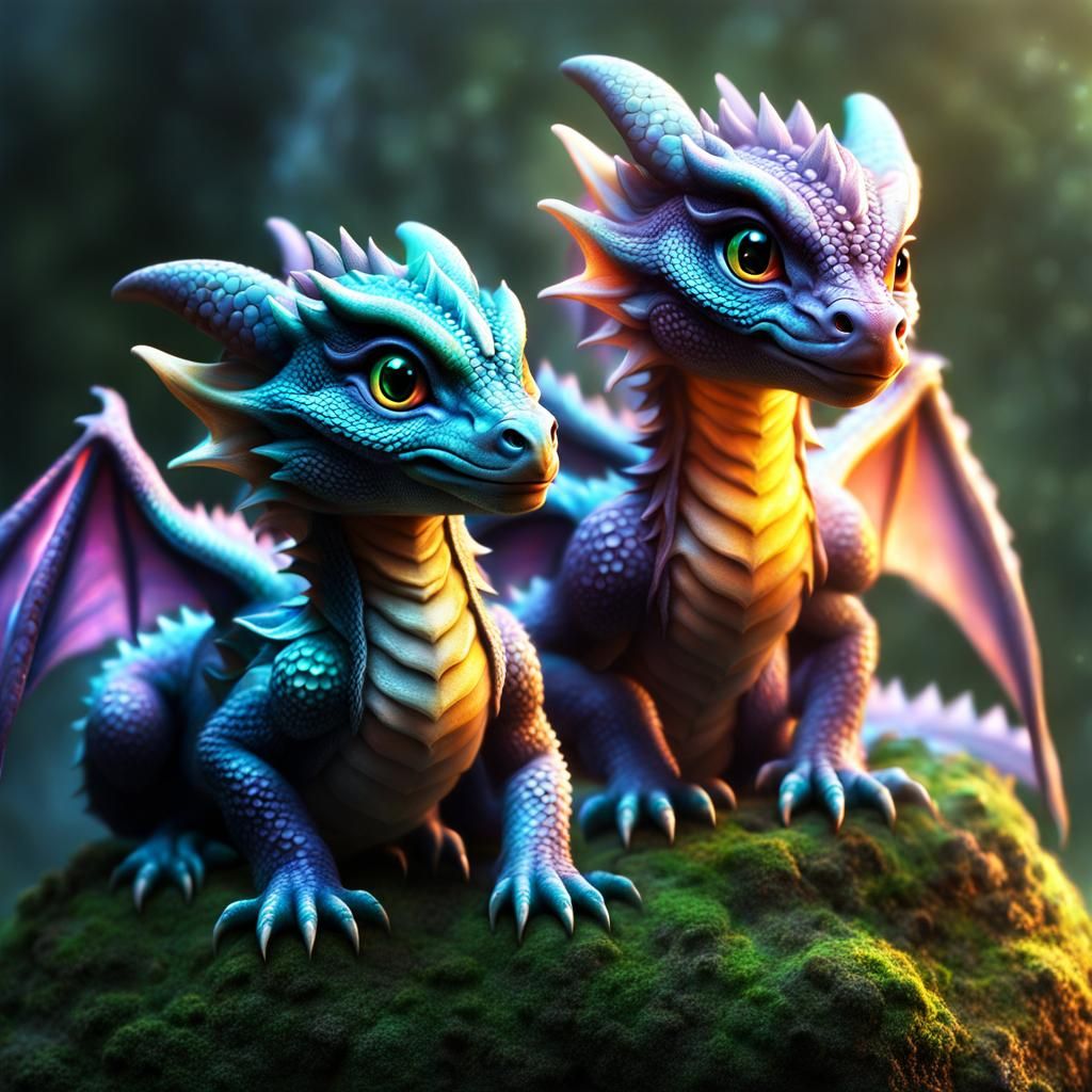 Ethereal Baby Dragons in Misty Fantasy Landscape