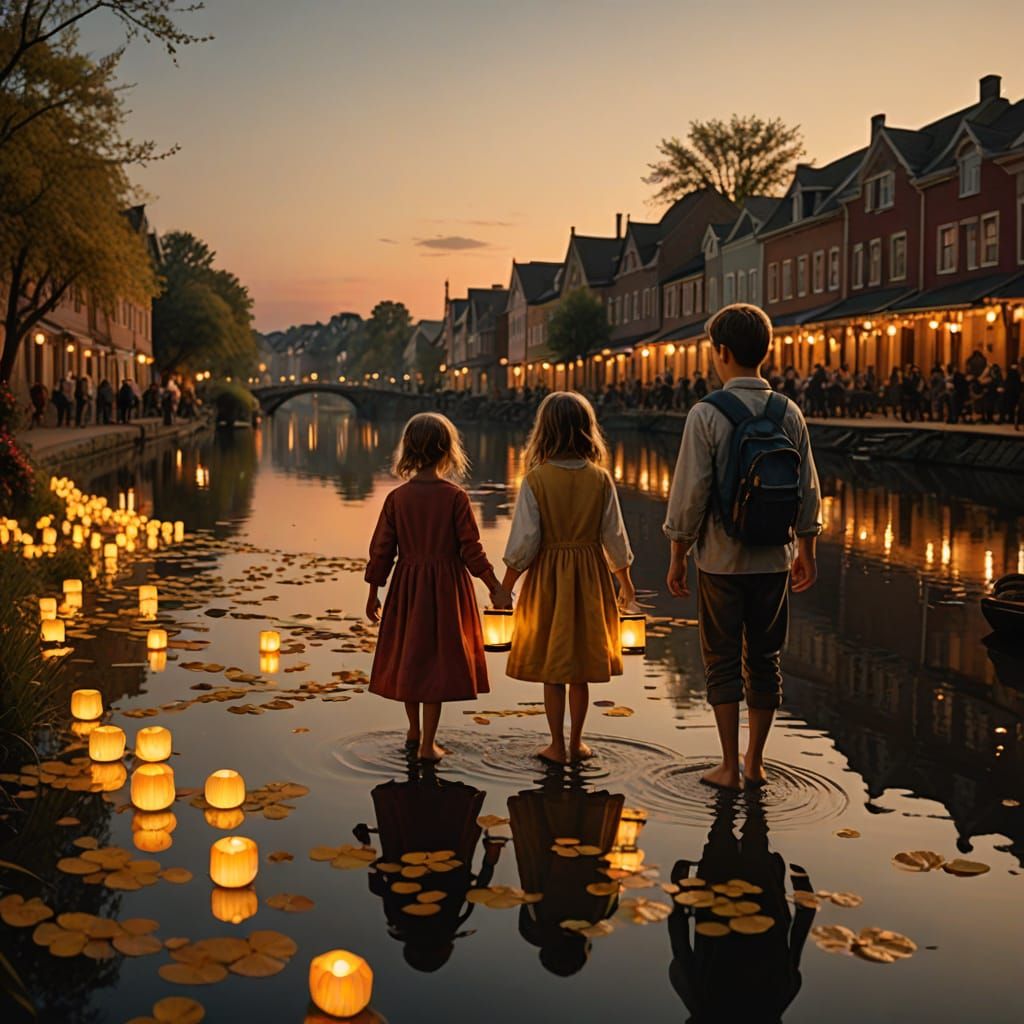 Magical Riverside Festival with Glowing Flower Lanterns