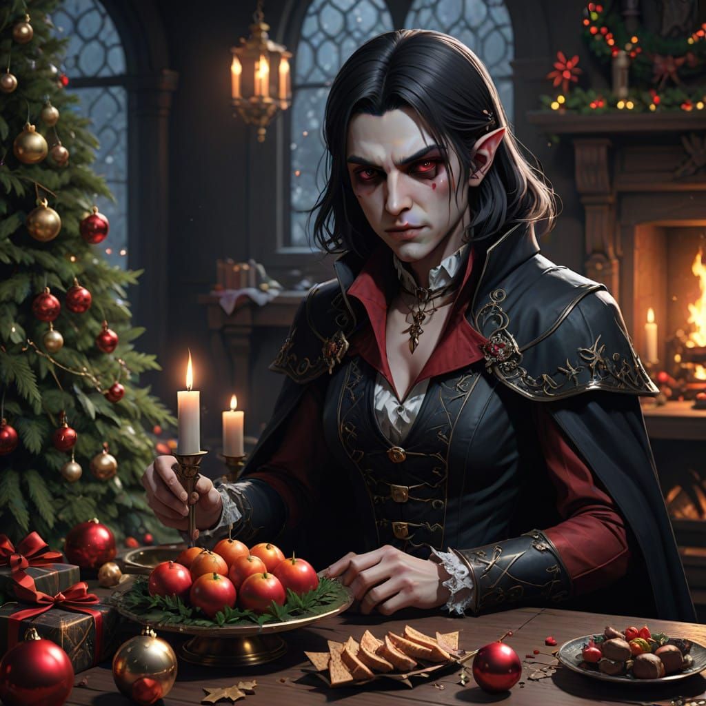 Vampires Celebrate Christmas in a Cyberpunk Aesthetic