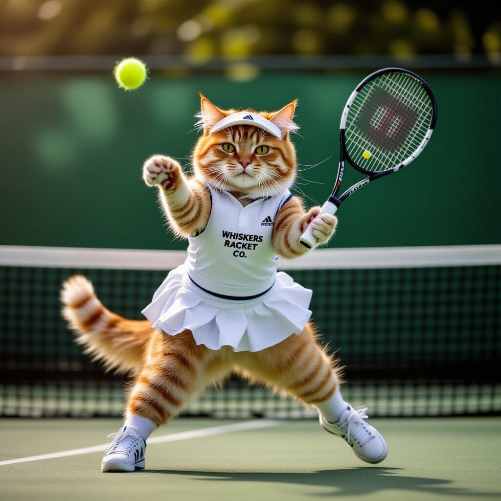 Ginger Cat Ace at Wombledon Open, Photorealistic Style