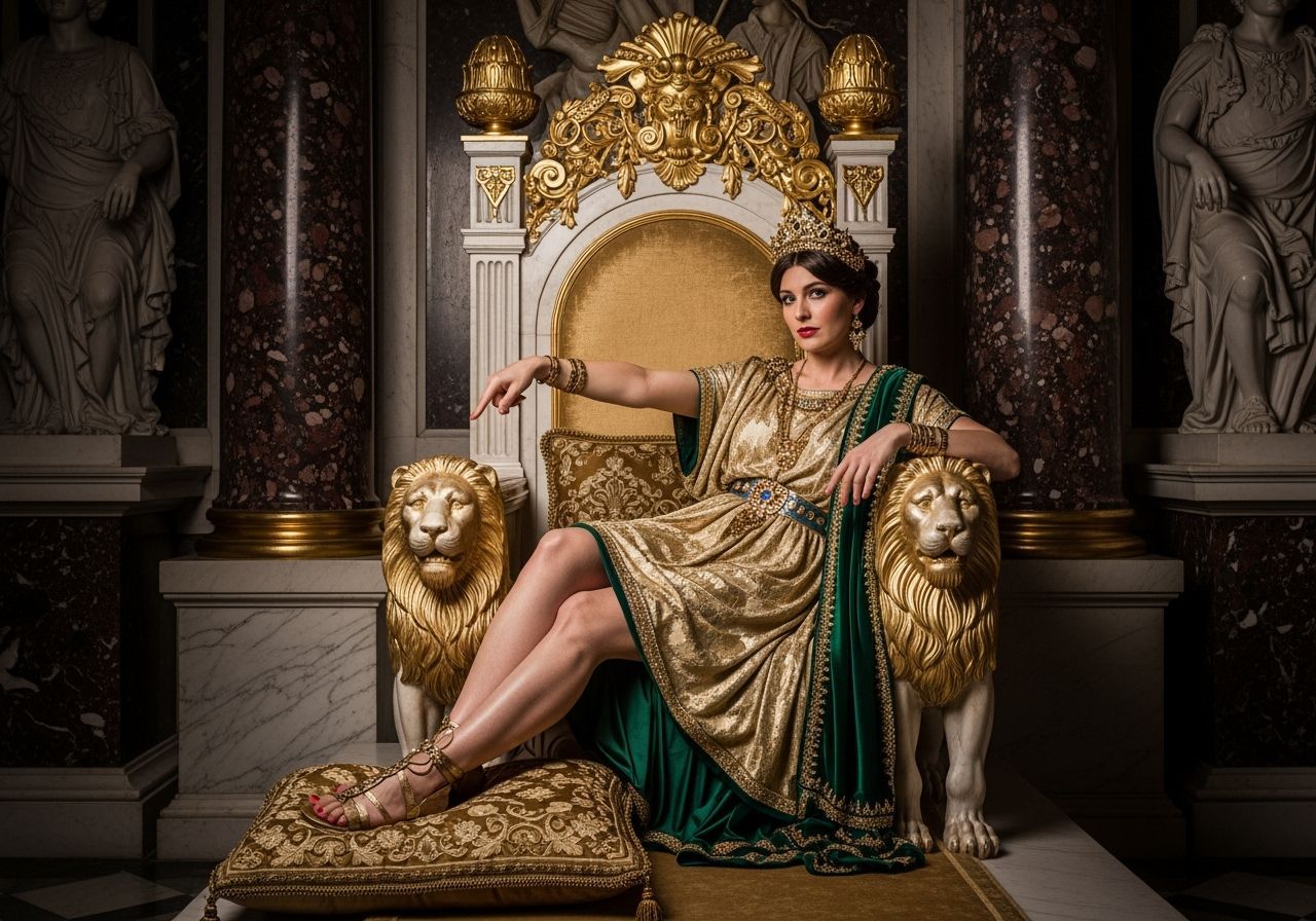 Roman Empress on Lion Throne in Royal Palace