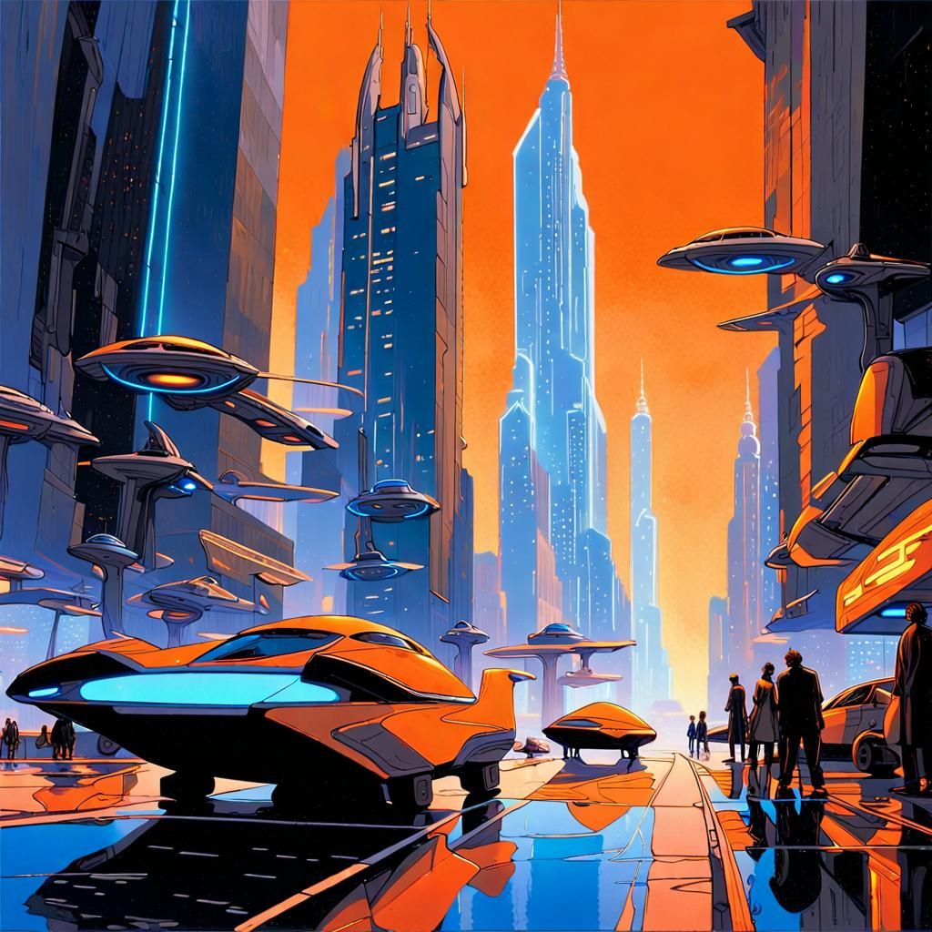 Futuristic Metropolis with Neon Glow in Sci-Fi Style