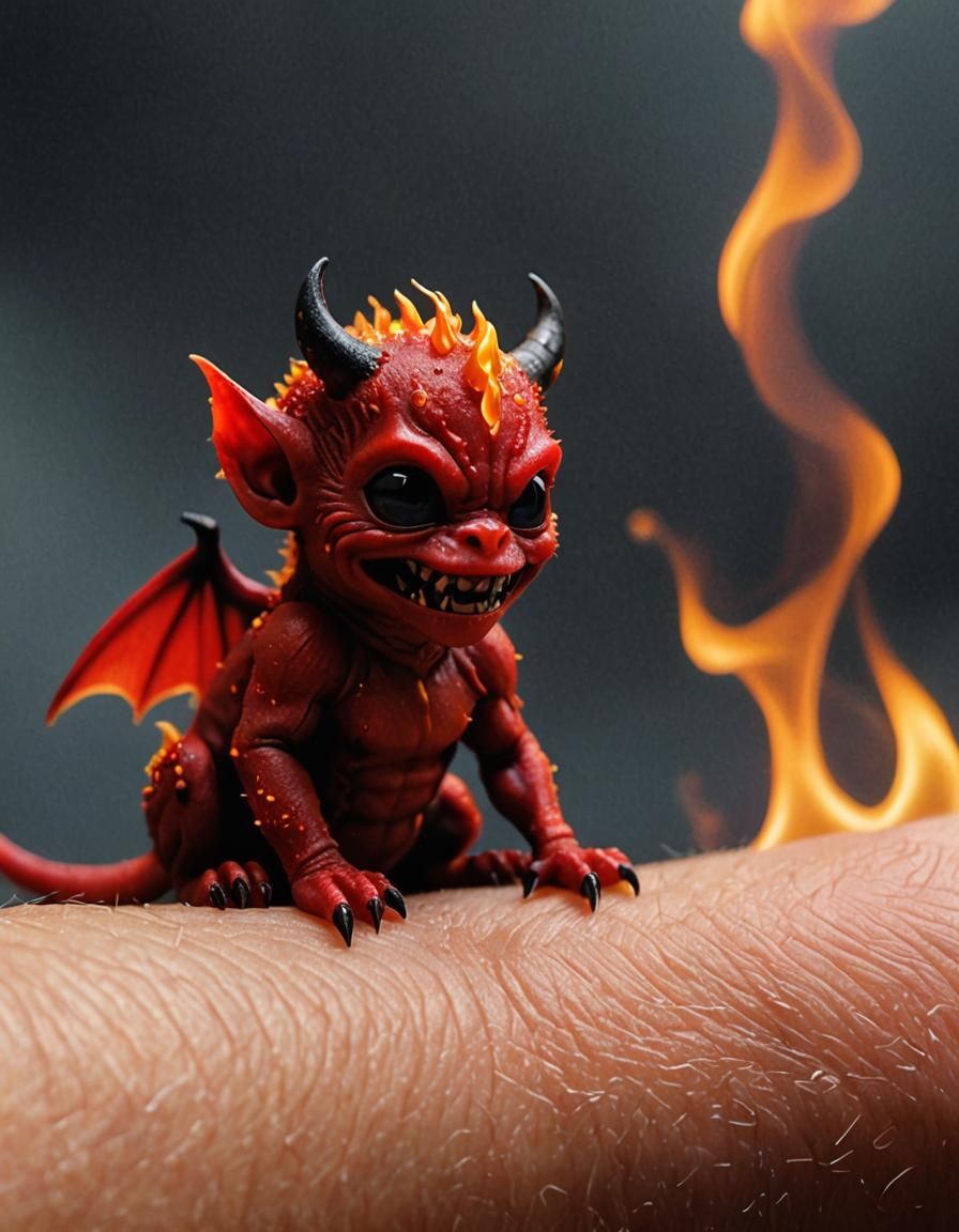 Macro Photo of a Tiny Devil on Shoulder