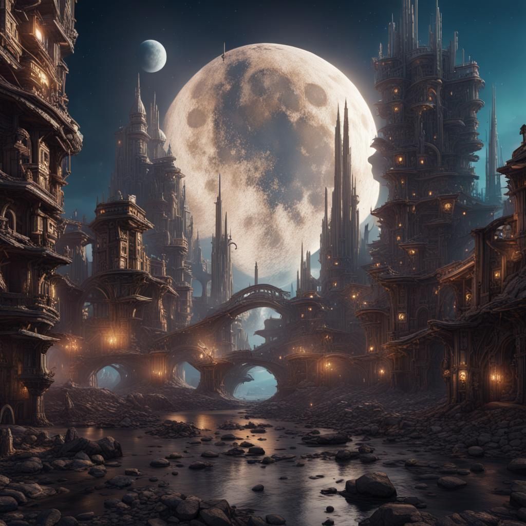 Fantastical City on the Moon in Detailed Painting