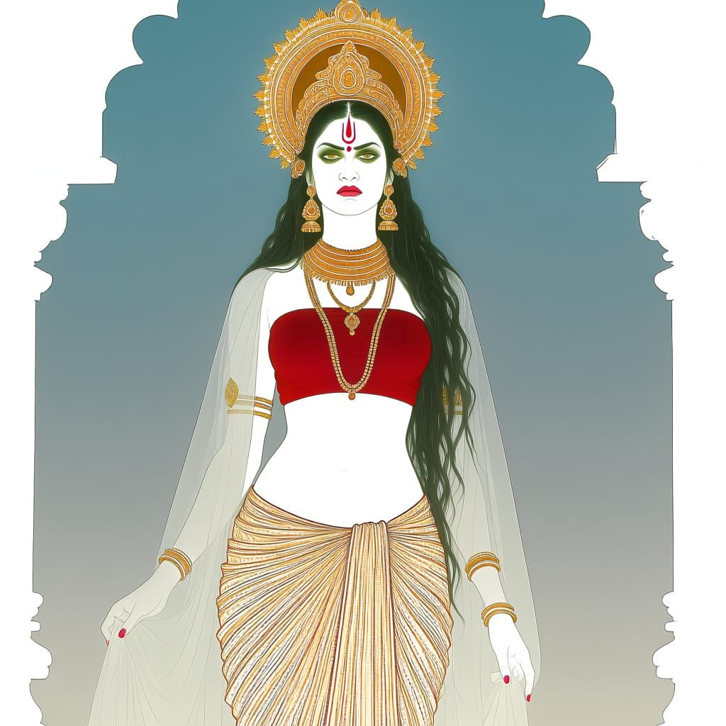 Cruel Hindu Goddess Diti Scheming in Ancient Temple