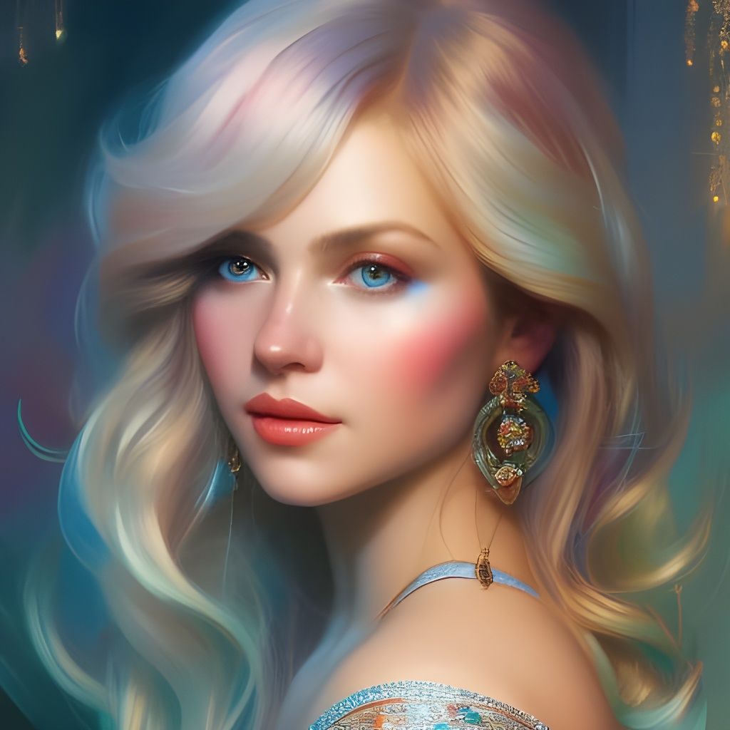 Beautiful Woman Portrait with Jewels, Digital Art