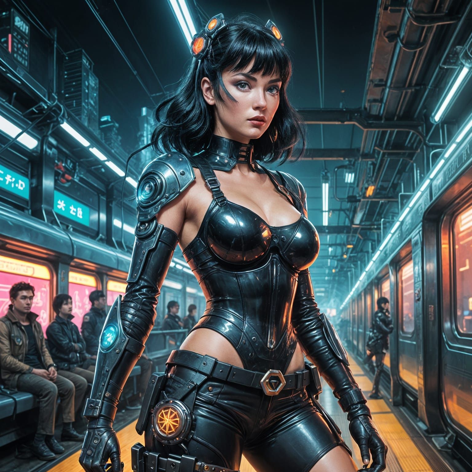 Cyberpunk Ninja: Anime-Style Futuristic Warrior on Train