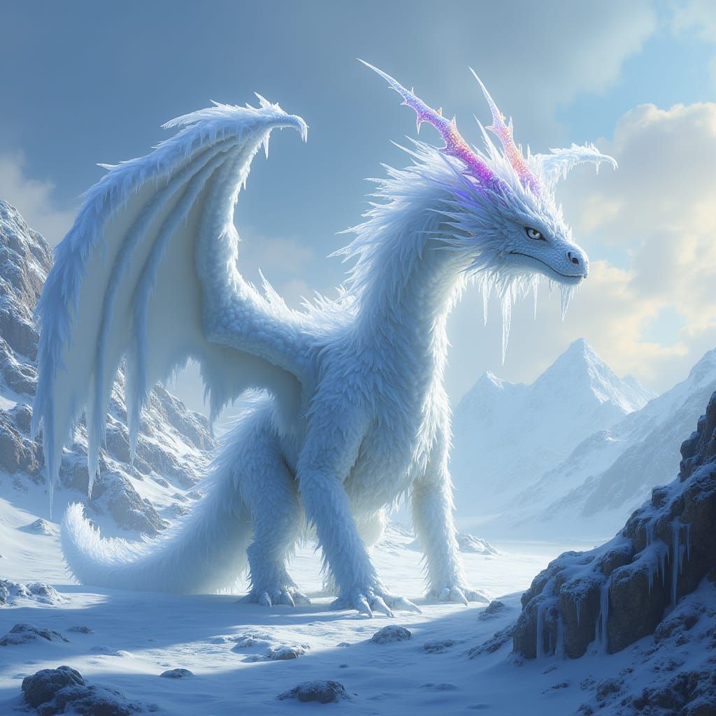 Majestic Ice Dragon Rises from Frozen Mountainscape