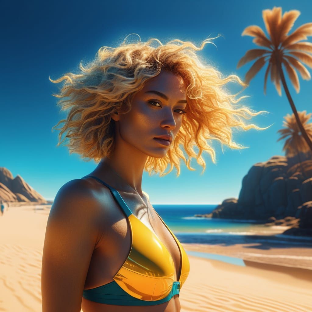 Sleek Futuristic Woman Blows in the Wind on a Neon-Infused B...