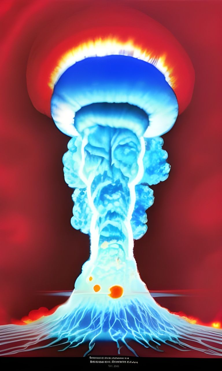 Atomic Chromostereopsis nuclear explosion  , 8k resolution concept art volumetric lighting Bernie Wrightson Moebius