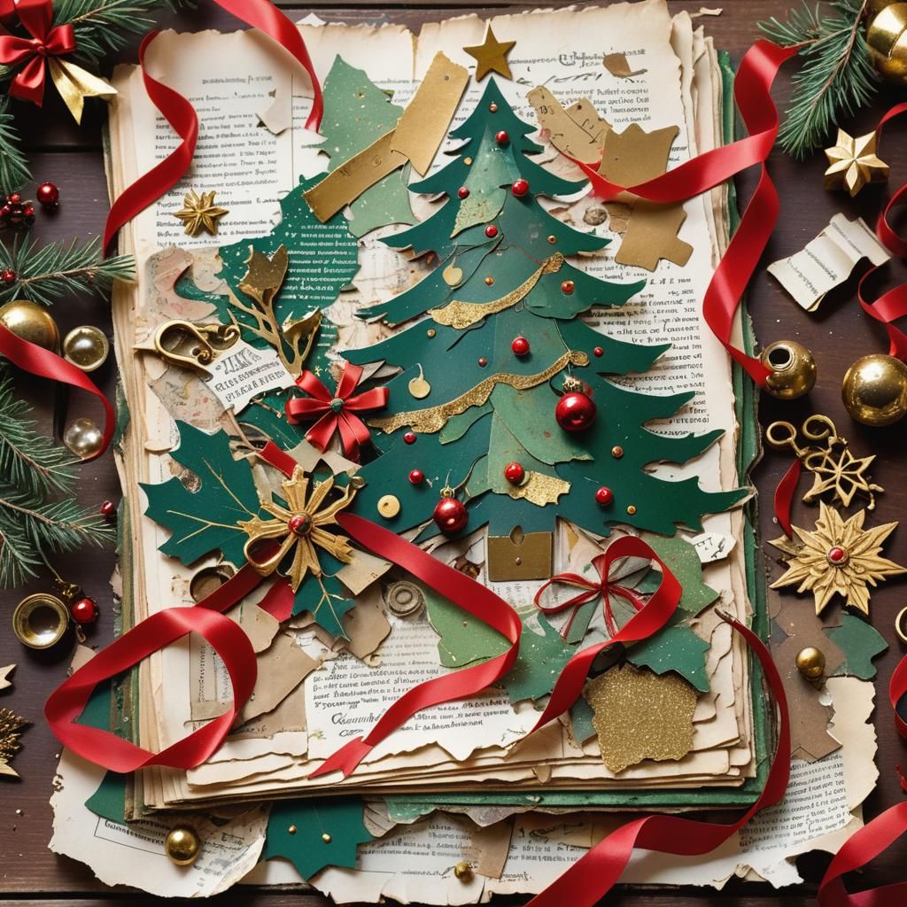 Victorian Christmas Scrapbook Page with Gold Leaf