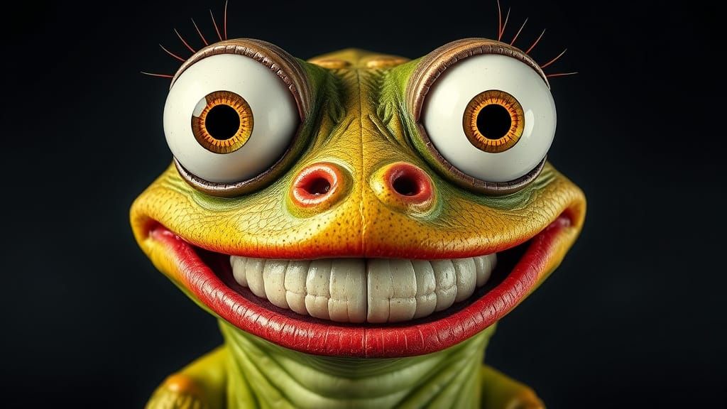 Funny Frog Character with Googly Eyes and Pepe Lips