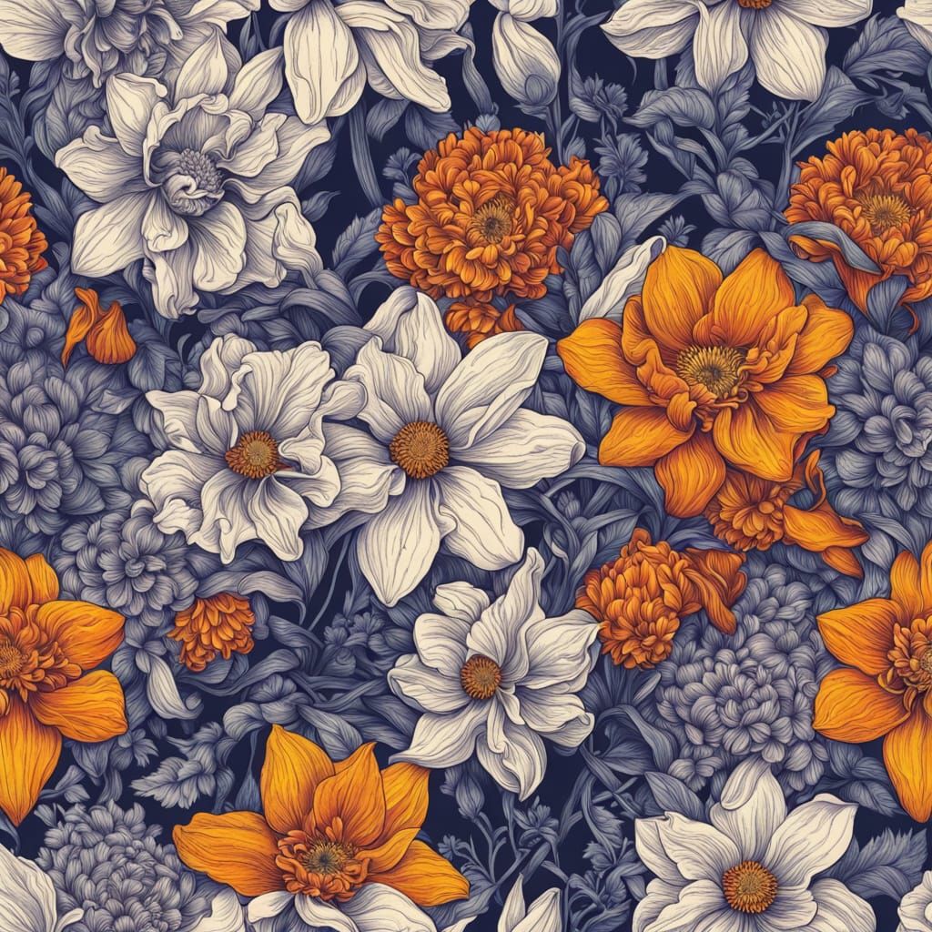 Vibrant Floral Tattoo Art in Deep Blues and Purples