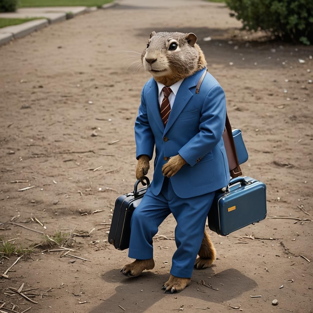 Gopher's Farewell: Leaving with Suitcase