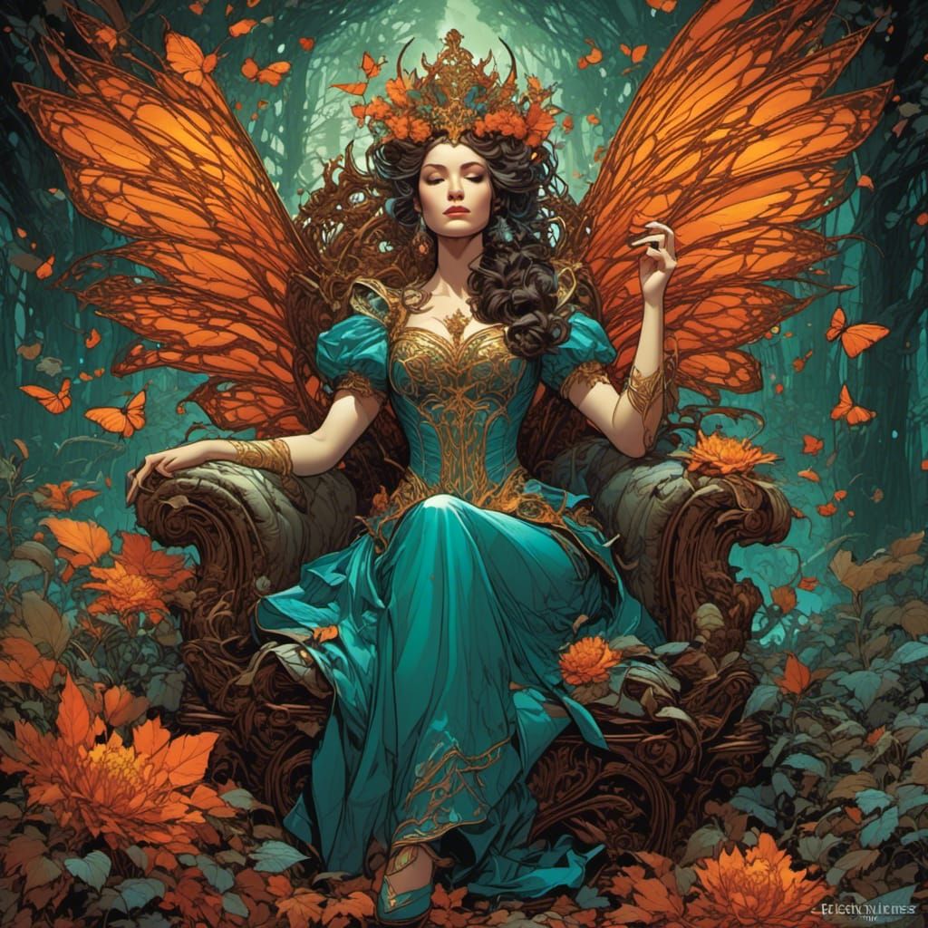 Relaxed Fae Queen in Comic Book Style
