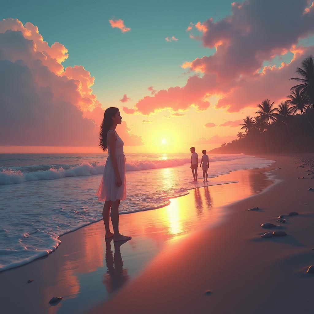 Green Ray Sunset on Mystical Beach