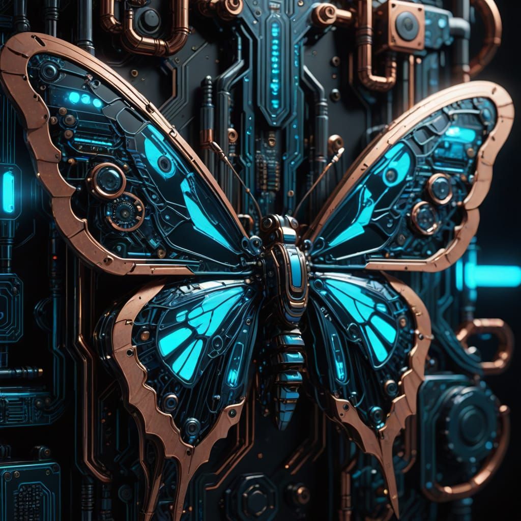 Cyberpunk Butterfly with Circuit Board Wings