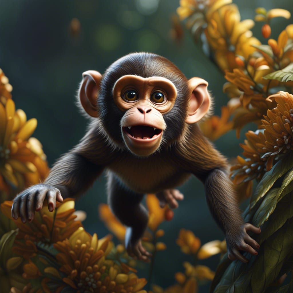 Monkey Somersaulting in Freefall: Hyperdetailed 3D Art
