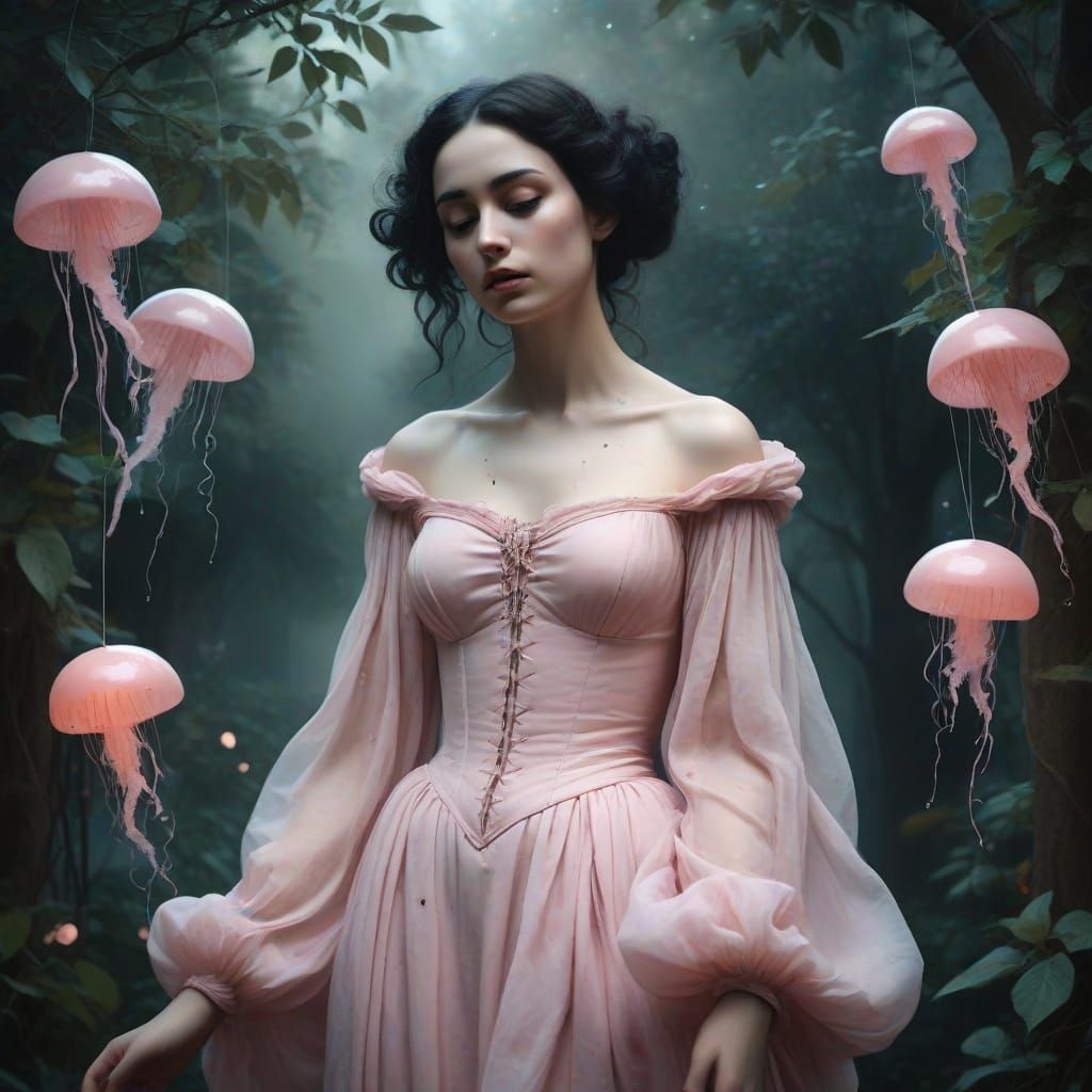 Surreal Gothic Garden Illuminated by a Full Moon